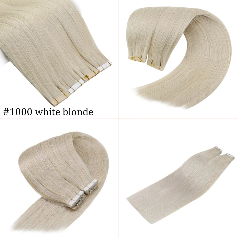 [Last 12 Months] Ugeat Tape in Hair Extensions Virgin Hair 100% Real Human Hair 10A Grade Hair Extensions Tape Ins Pure Color