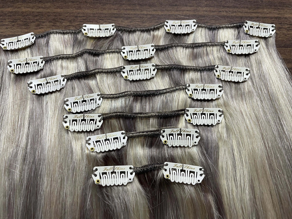 Full Shine Human Hair Extensions Clip in Hair Extensions Human Hair 7PCS 105G Double Weft Hair Extensions Human Hair For Woman
