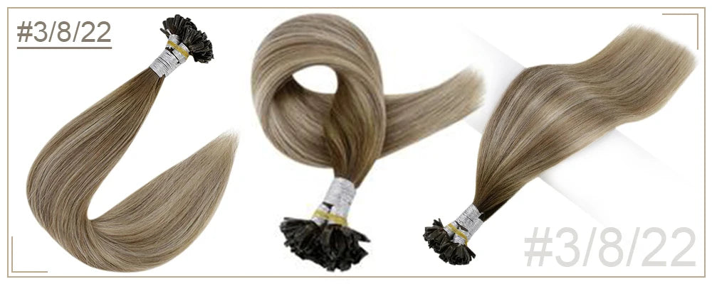 Full Shine U Tip Hair Extensions Fusion Hair Balayage Color 40-50g Keratin Glue Beads Prebonded Remy Human Hair Extensions