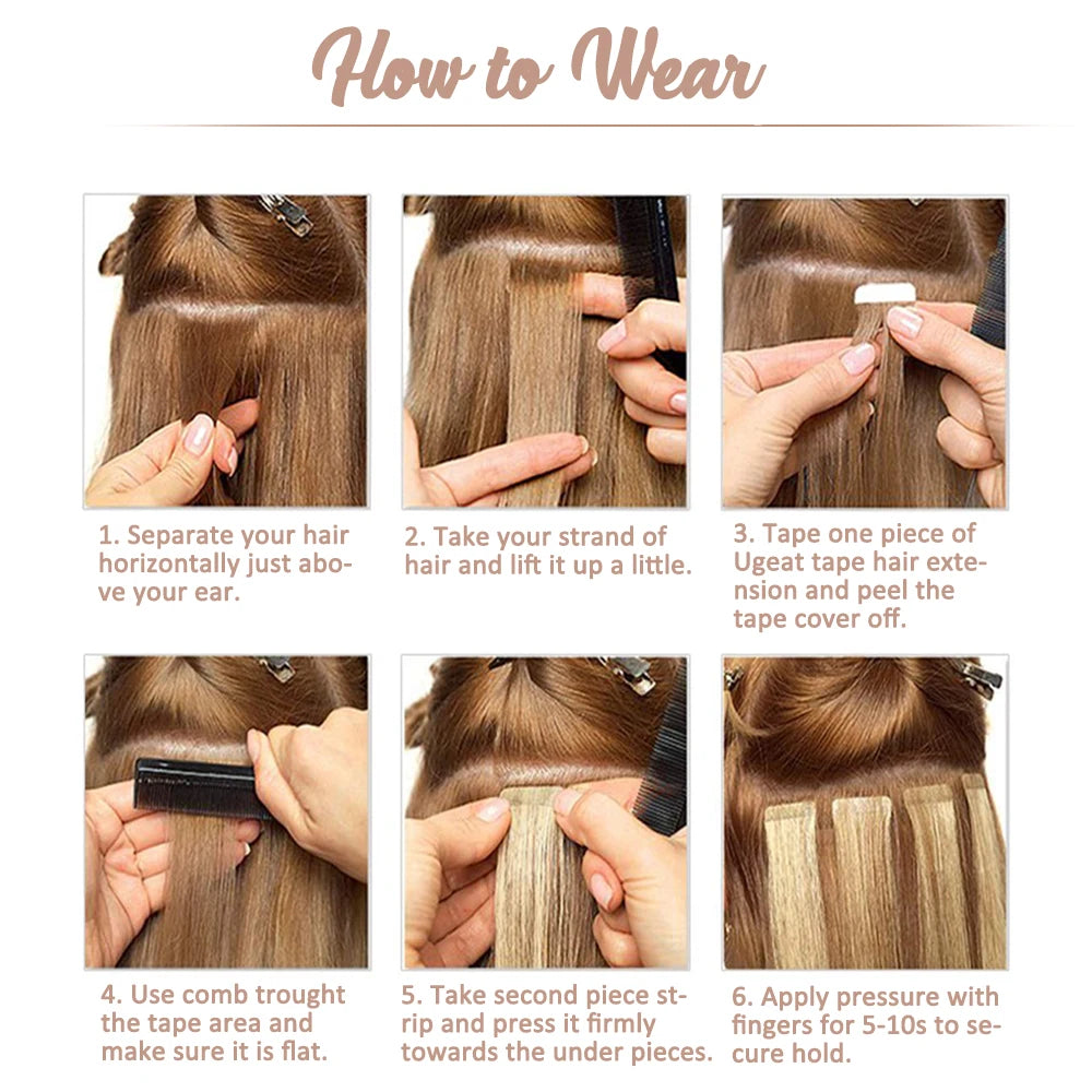 [Last 12 Months] Ugeat Tape in Hair Extensions Virgin Hair 100% Real Human Hair 10A Grade Hair Extensions Tape Ins Pure Color
