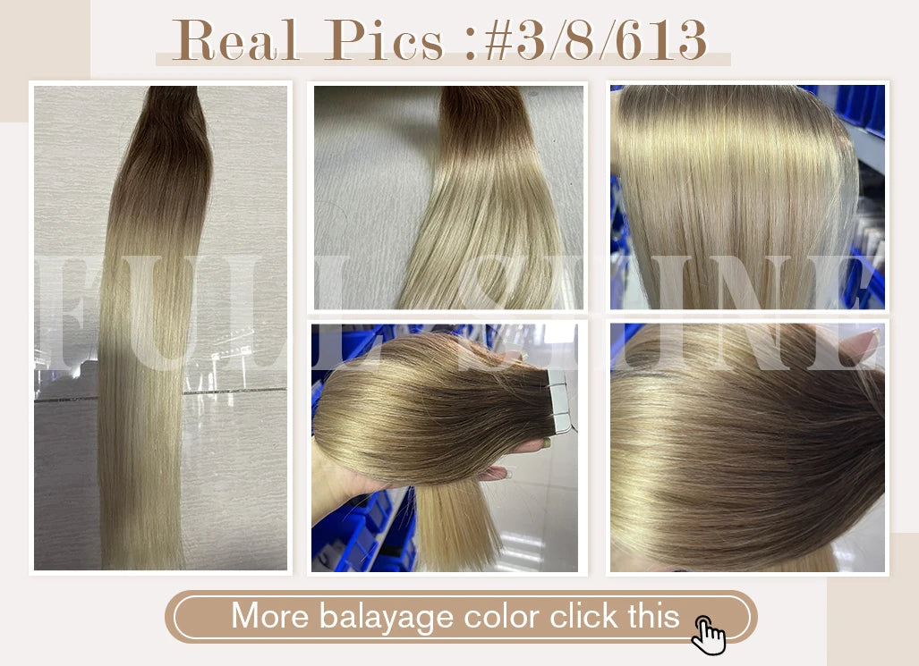 Full Shine Omber Tape in Hair Extensions Human Hair Blonde Color 100% Remy Human Hair Seamless Skin Weft Glue On Natural Hair