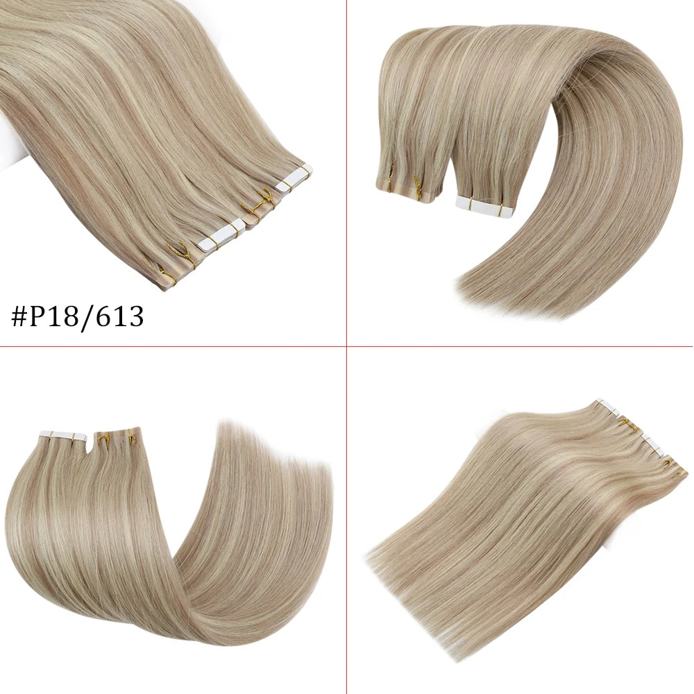 [Last 12 Months] Ugeat Tape in Hair Extensions Virgin Hair 100% Real Human Hair 10A Grade Hair Extensions Tape Ins Pure Color