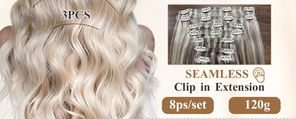Full Shine Human Hair Extensions Clip in Hair Extensions Human Hair 7PCS 105G Double Weft Hair Extensions Human Hair For Woman