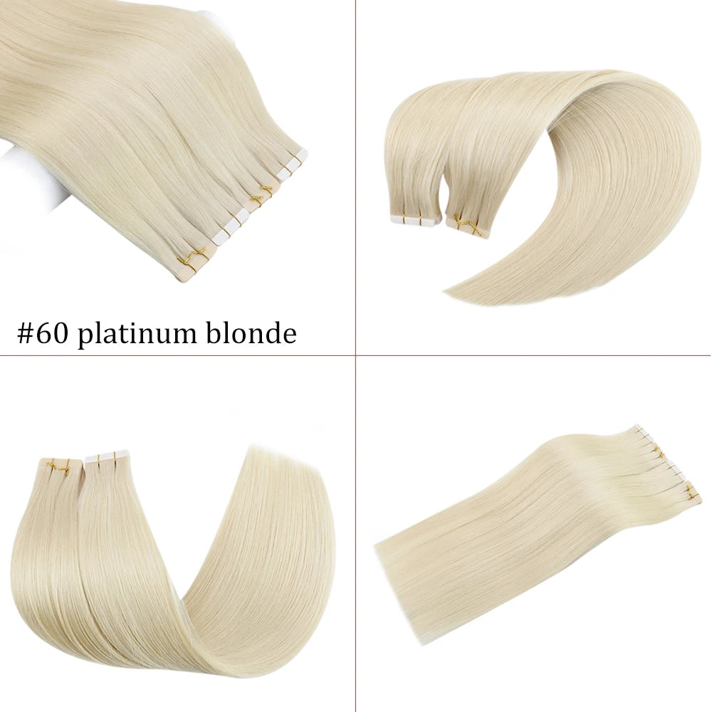 [Last 12 Months] Ugeat Tape in Hair Extensions Virgin Hair 100% Real Human Hair 10A Grade Hair Extensions Tape Ins Pure Color