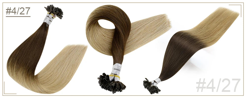 Full Shine U Tip Hair Extensions Fusion Hair Balayage Color 40-50g Keratin Glue Beads Prebonded Remy Human Hair Extensions