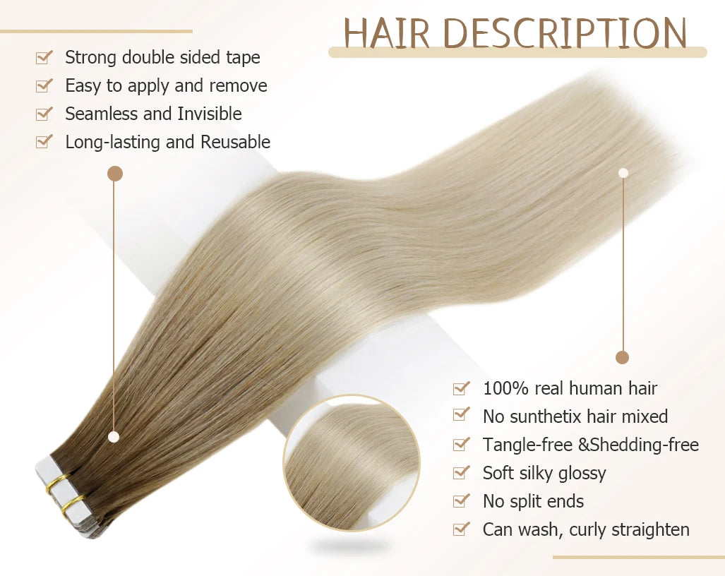 Full Shine Omber Tape in Hair Extensions Human Hair Blonde Color 100% Remy Human Hair Seamless Skin Weft Glue On Natural Hair