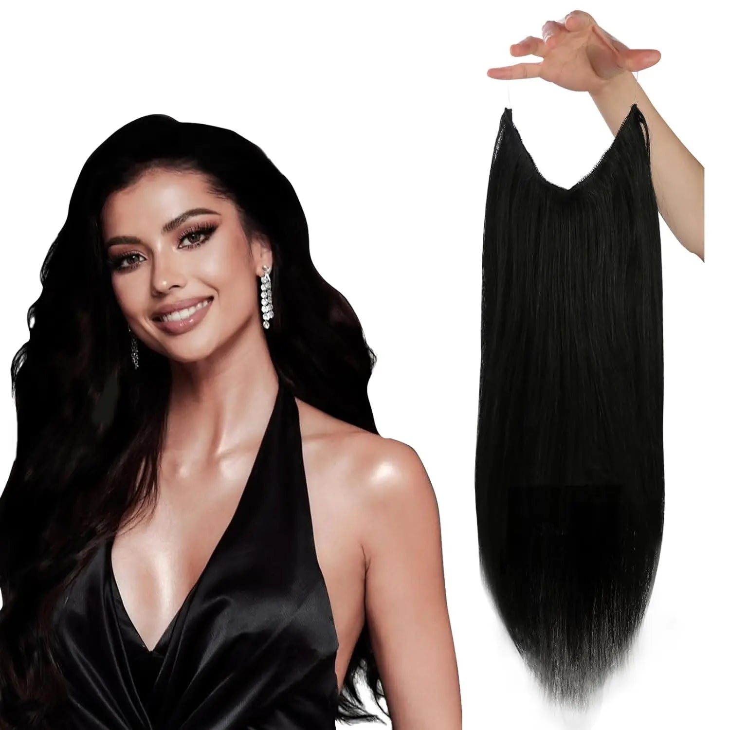 VeSunny Fish Line Human Hair Extension Wire Natural Hair OnePiece Invisible Wire Hair Weft with 2 Clips Machine Made Blonde Hair