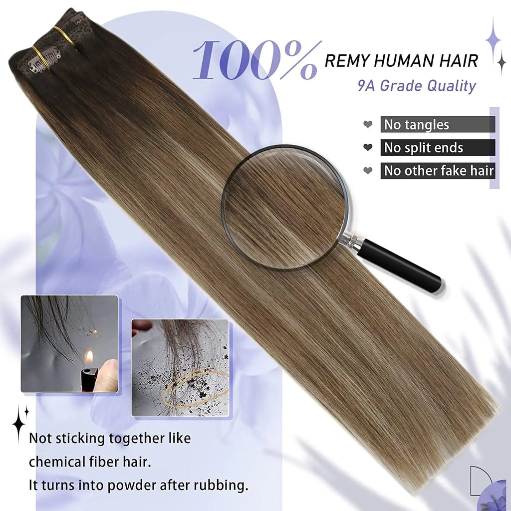 [Hot Sale] Moresoo Clip in Hair Extensions Real Natural Hair Remy Straight Set 5&7 Pcs Brazilian Clip in Human Hair Extensions
