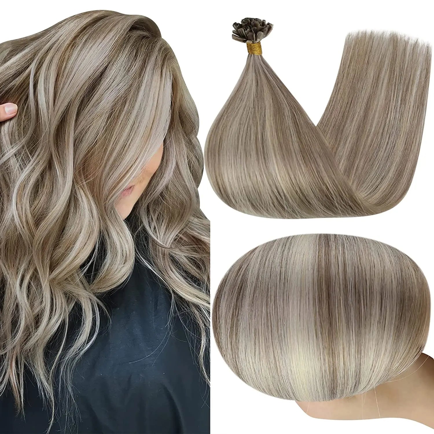 Full Shine U Tip Hair Extensions Fusion Hair Balayage Color 40-50g Keratin Glue Beads Prebonded Remy Human Hair Extensions