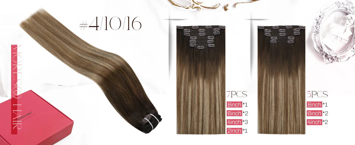 [Hot Sale] Moresoo Clip in Hair Extensions Real Natural Hair Remy Straight Set 5&7 Pcs Brazilian Clip in Human Hair Extensions