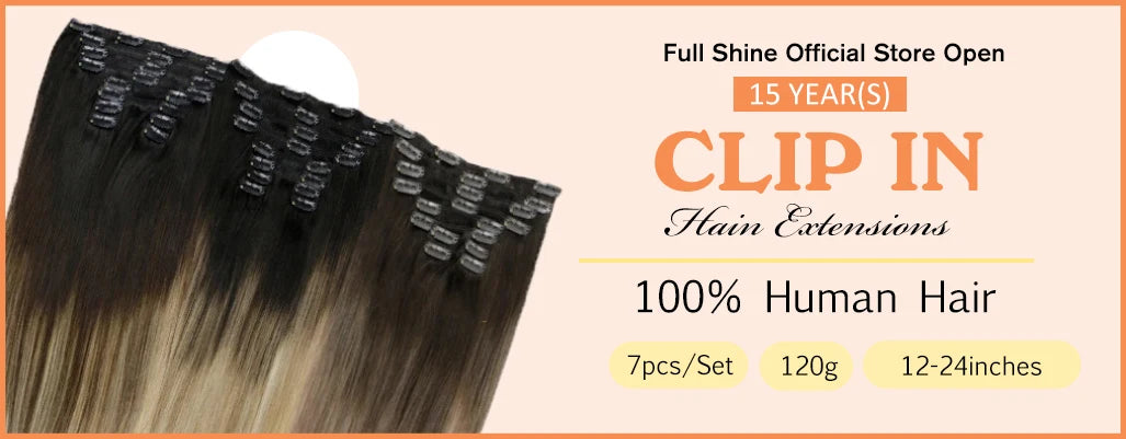 Full Shine Clip in Hair Extensions Human Hair Clip Balayage 7pcs 120g Double Weft Hair Extensions Human Hair For Woman