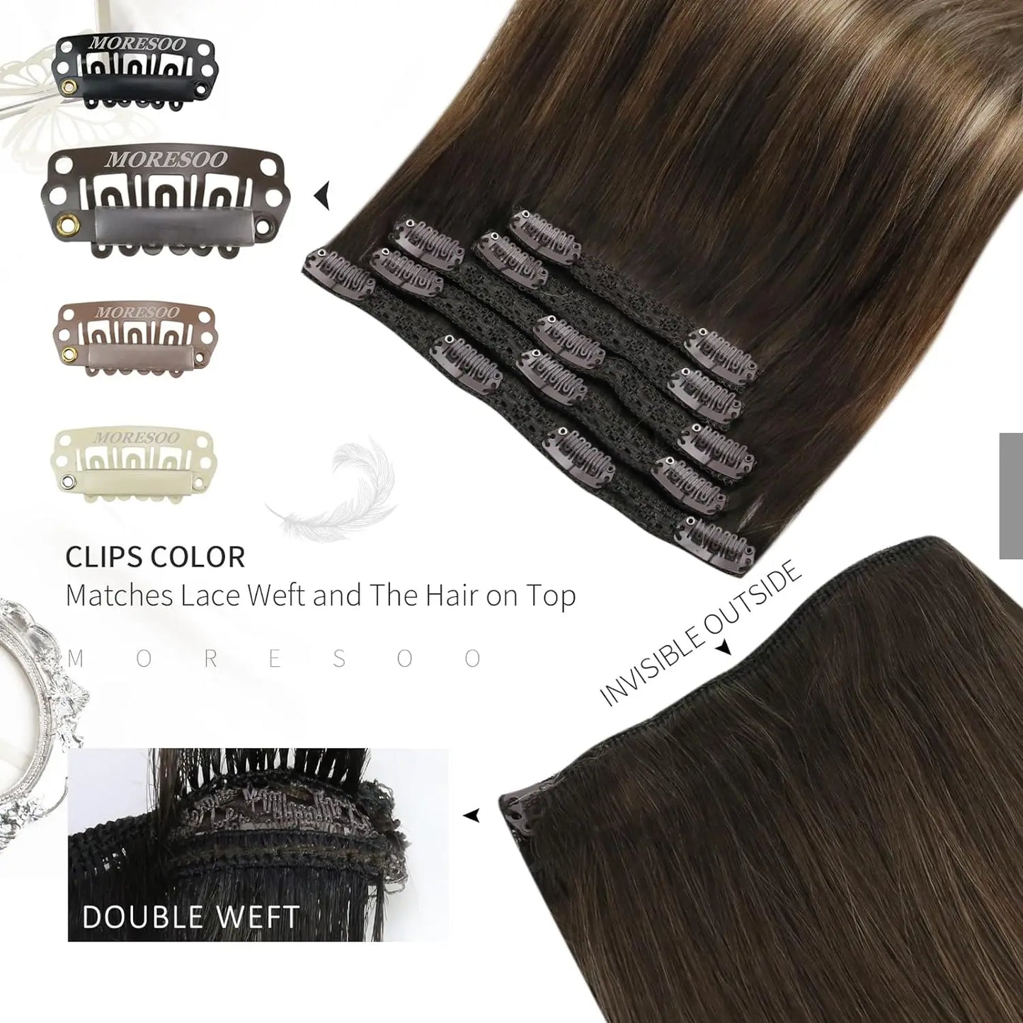 [Hot Sale] Moresoo Clip in Hair Extensions Real Natural Hair Remy Straight Set 5&7 Pcs Brazilian Clip in Human Hair Extensions