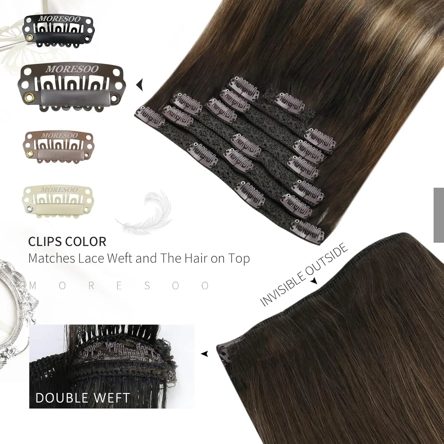 [Hot Sale] Moresoo Clip in Hair Extensions Real Natural Hair Remy Straight Set 5&7 Pcs Brazilian Clip in Human Hair Extensions