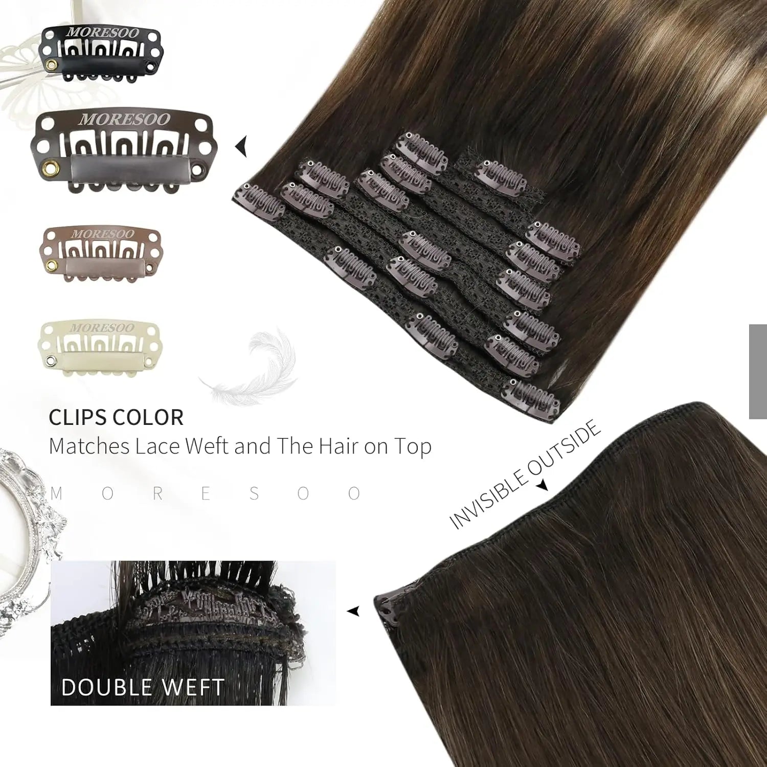 [Hot Sale] Moresoo Clip in Hair Extensions Real Natural Hair Remy Straight Set 5&7 Pcs Brazilian Clip in Human Hair Extensions