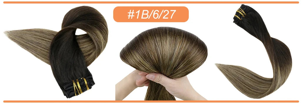 Full Shine Clip in Hair Extensions Human Hair Clip Balayage 7pcs 120g Double Weft Hair Extensions Human Hair For Woman