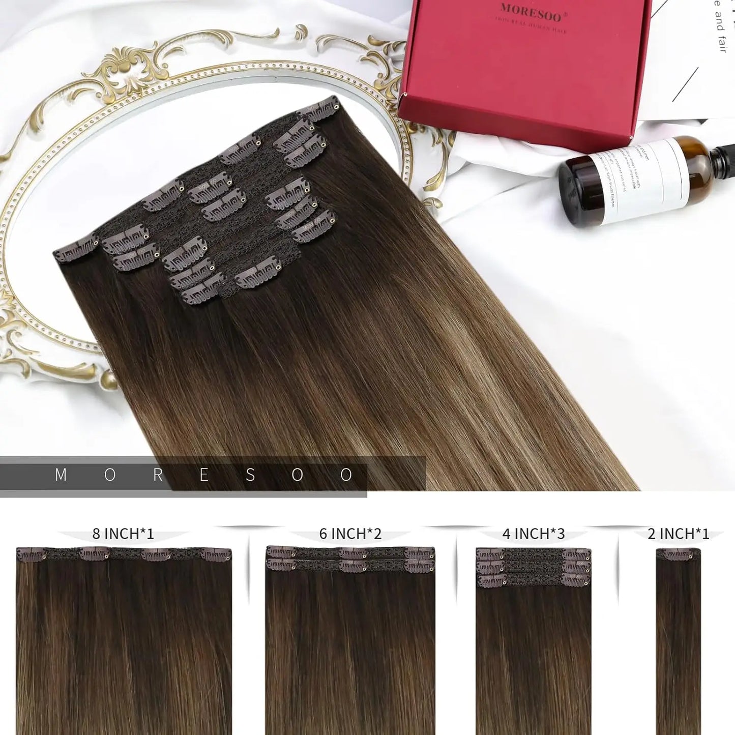 [Hot Sale] Moresoo Clip in Hair Extensions Real Natural Hair Remy Straight Set 5&7 Pcs Brazilian Clip in Human Hair Extensions