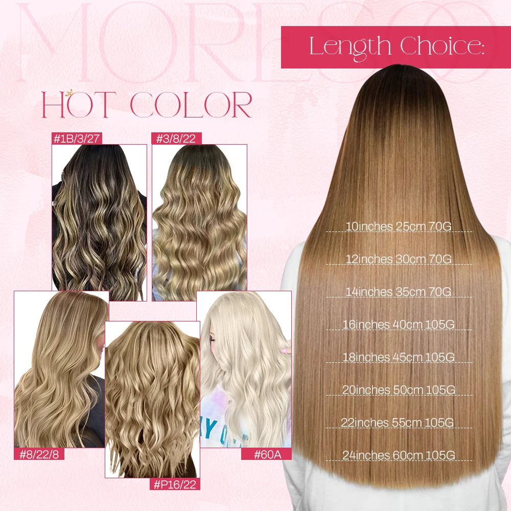 [Hot Sale] Moresoo Clip in Hair Extensions Real Natural Hair Remy Straight Set 5&7 Pcs Brazilian Clip in Human Hair Extensions