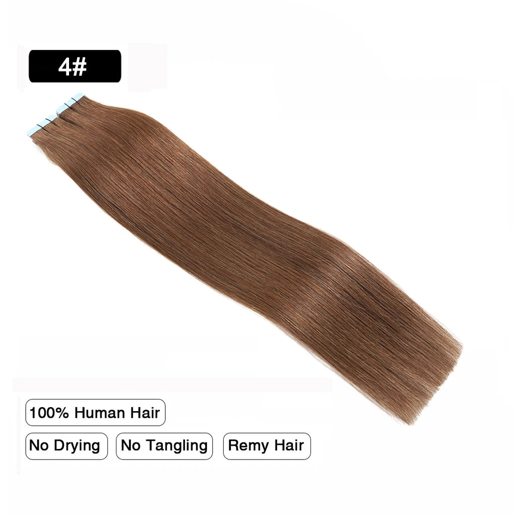 Auburn Tape In Hair Extensions Human Hair Copper Skin Weft Adhesive Tape In Extensions Real Natural Hair Seamless Tape Ins 10Pcs