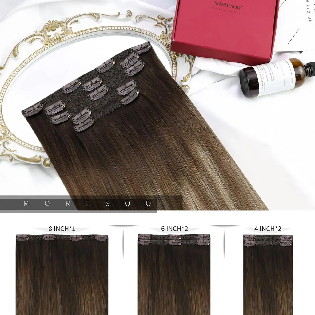[Hot Sale] Moresoo Clip in Hair Extensions Real Natural Hair Remy Straight Set 5&7 Pcs Brazilian Clip in Human Hair Extensions