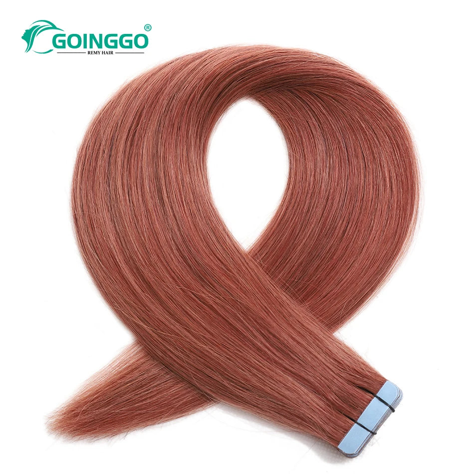 Auburn Tape In Hair Extensions Human Hair Copper Skin Weft Adhesive Tape In Extensions Real Natural Hair Seamless Tape Ins 10Pcs