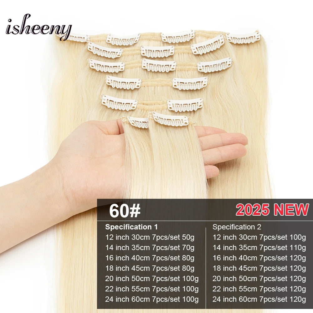 Isheeny 12"-24" Clip In Human Hair Extensions Brazilian Remy Natural Clip Human Hair Extension Real Natural Clip On 50G-120G NEW