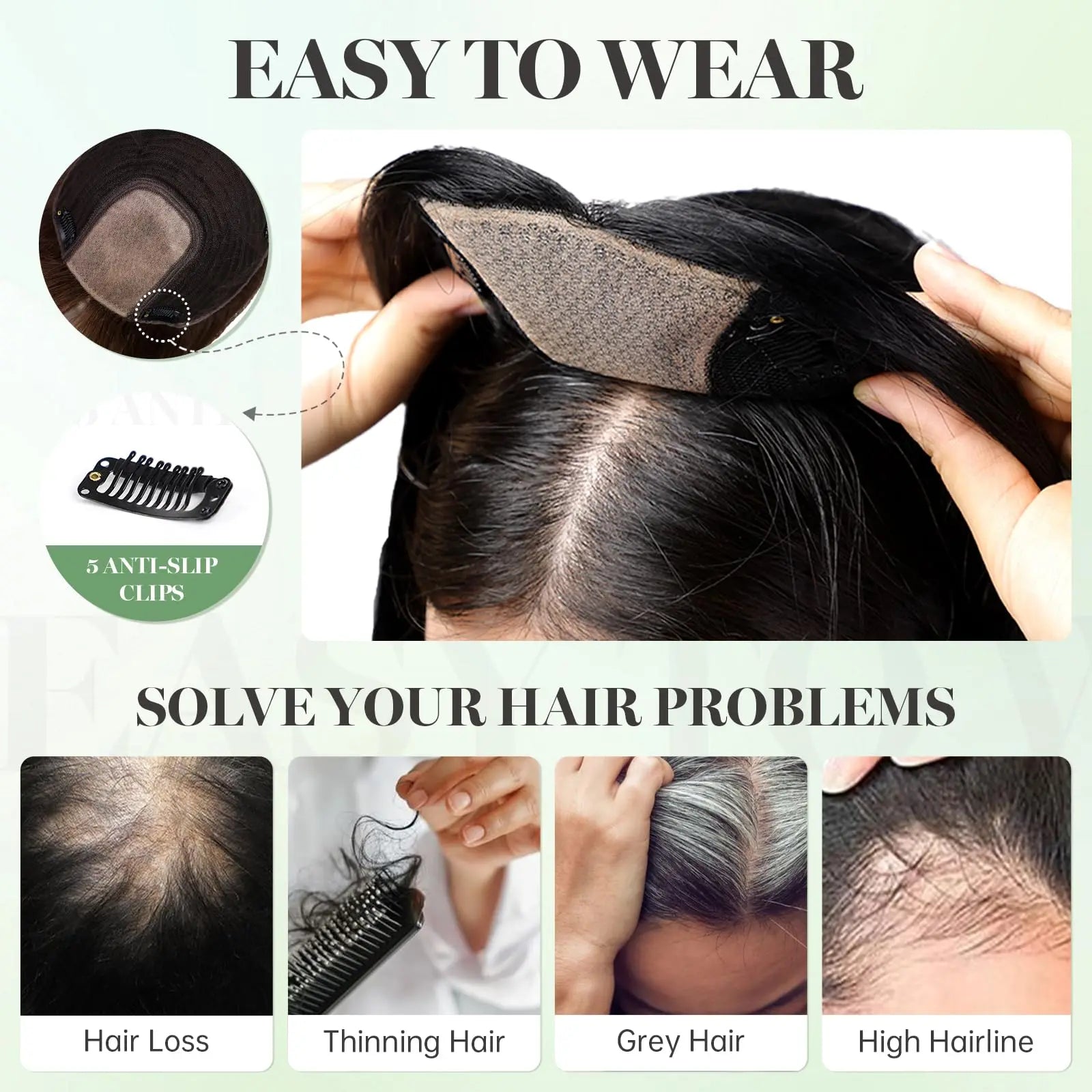 Brown Blonde Highlight Remy Human Hair Toppers Clips in 16 Inches Straight Hairpiece for Women Silk Base Topper Hair Extensions