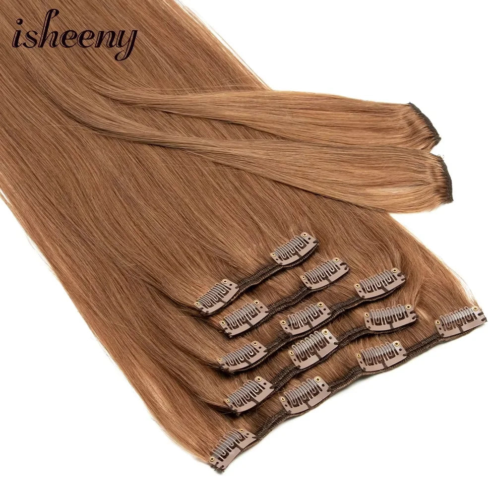 Isheeny 12"-24" Clip In Human Hair Extensions Brazilian Remy Natural Clip Human Hair Extension Real Natural Clip On 50G-120G NEW