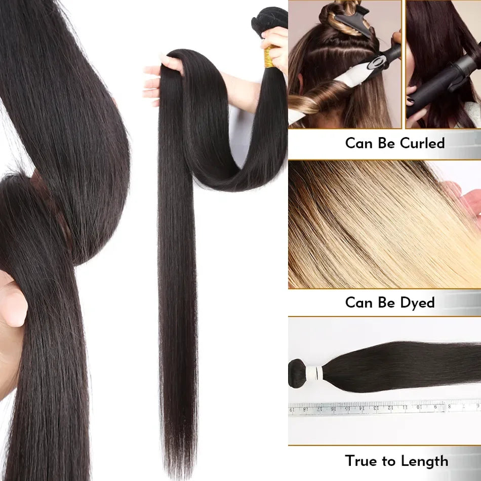 30 Inch Long Bundles Straight Human Hair 1/3/4 Pcs Bone Straight Hair Weave Double Weft 100% Remy Raw Hair Extensions Natural