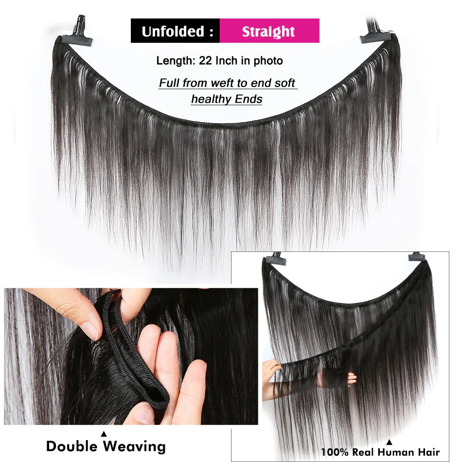 30 Inch Long Bundles Straight Human Hair 1/3/4 Pcs Bone Straight Hair Weave Double Weft 100% Remy Raw Hair Extensions Natural