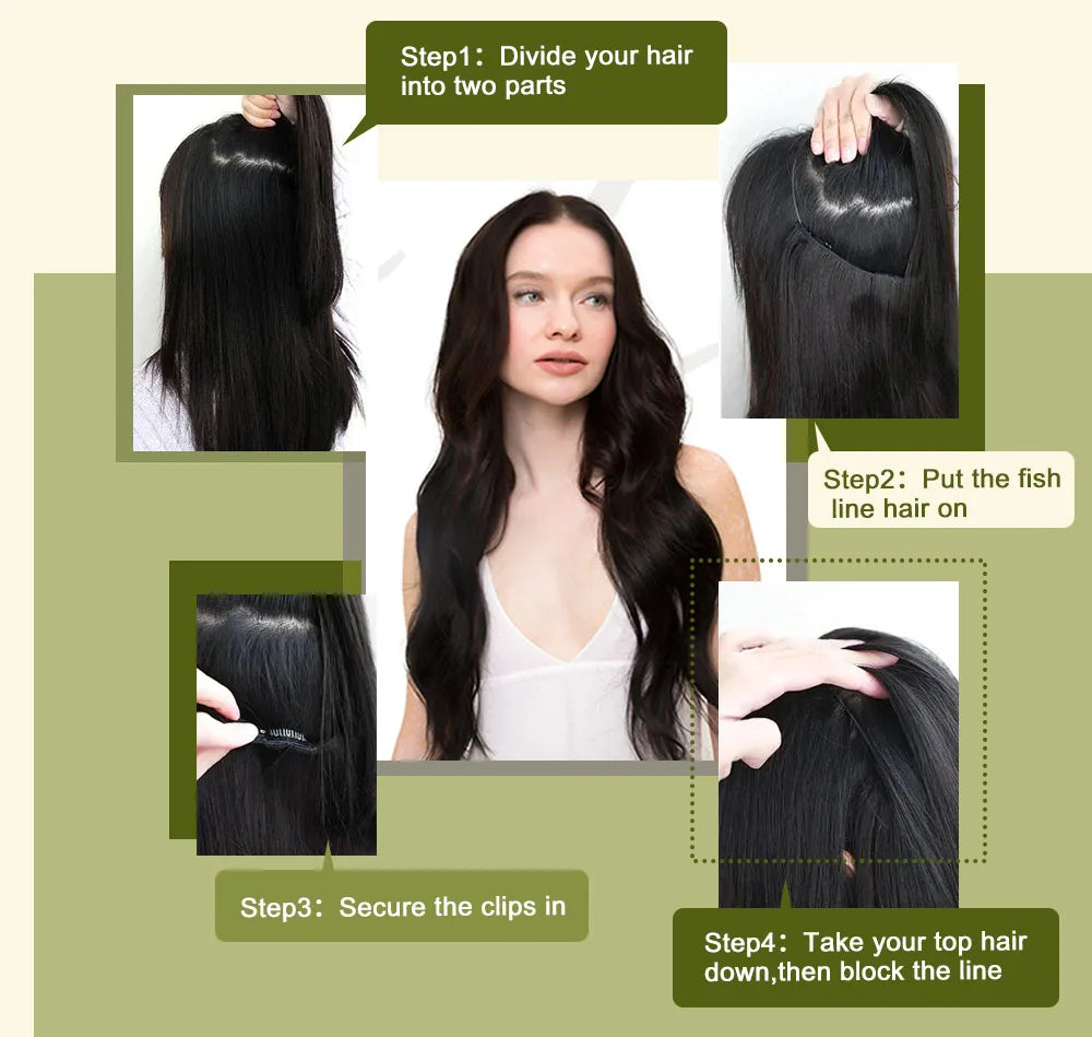 VeSunny Fish Line Human Hair Extension Wire Natural Hair OnePiece Invisible Wire Hair Weft with 2 Clips Machine Made Blonde Hair