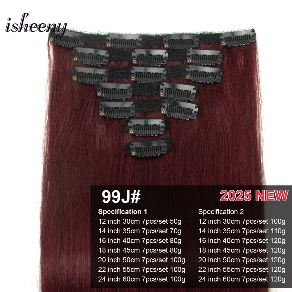 Isheeny 12"-24" Clip In Human Hair Extensions Brazilian Remy Natural Clip Human Hair Extension Real Natural Clip On 50G-120G NEW