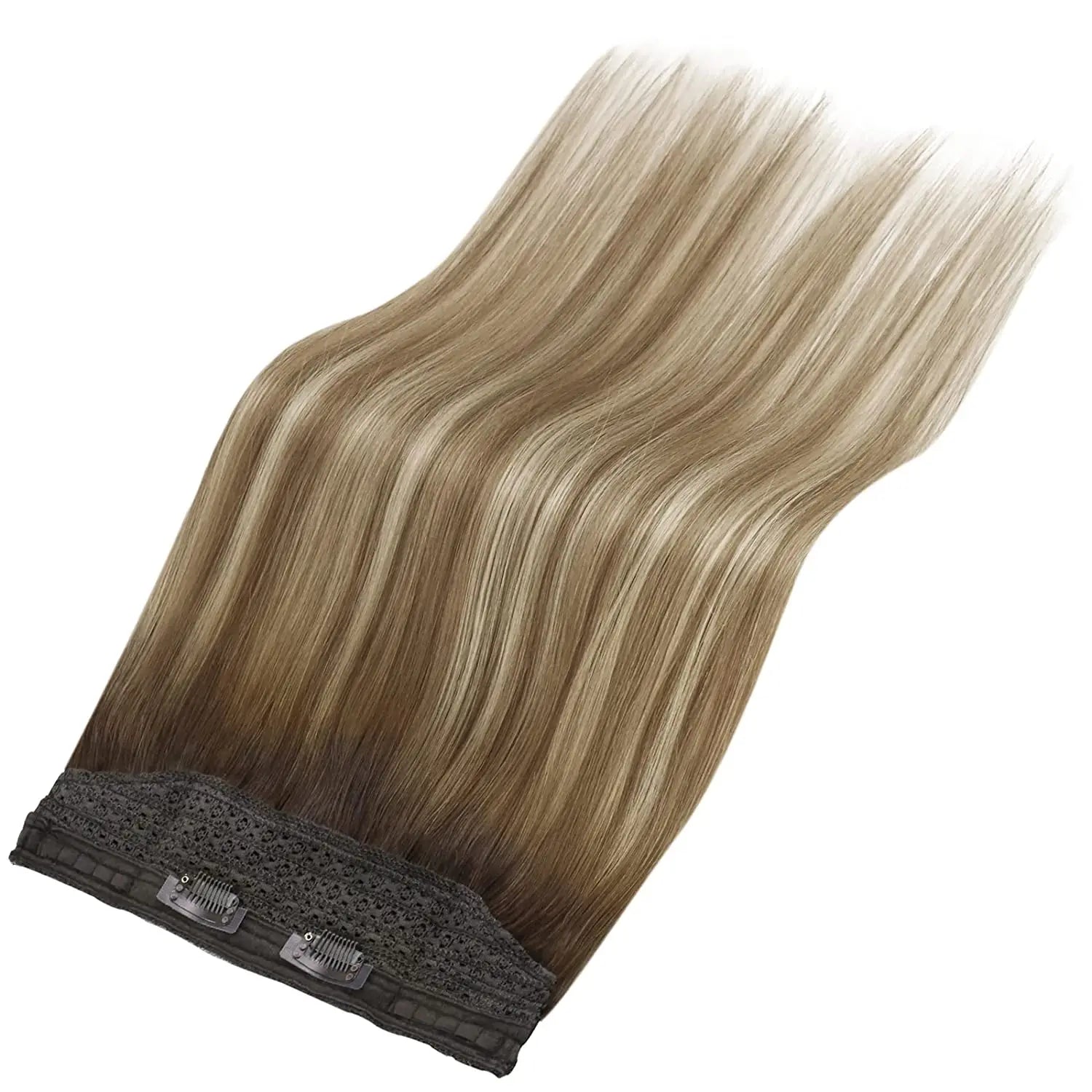 VeSunny Fish Line Human Hair Extension Wire Natural Hair OnePiece Invisible Wire Hair Weft with 2 Clips Machine Made Blonde Hair