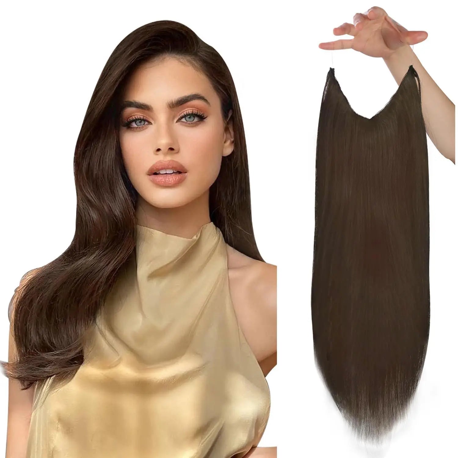 VeSunny Fish Line Human Hair Extension Wire Natural Hair OnePiece Invisible Wire Hair Weft with 2 Clips Machine Made Blonde Hair