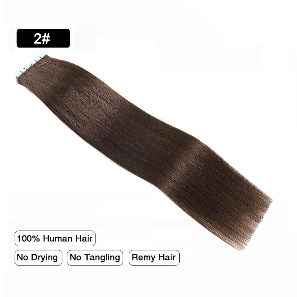 Auburn Tape In Hair Extensions Human Hair Copper Skin Weft Adhesive Tape In Extensions Real Natural Hair Seamless Tape Ins 10Pcs