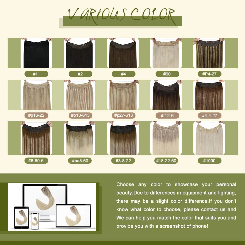 VeSunny Fish Line Human Hair Extension Wire Natural Hair OnePiece Invisible Wire Hair Weft with 2 Clips Machine Made Blonde Hair