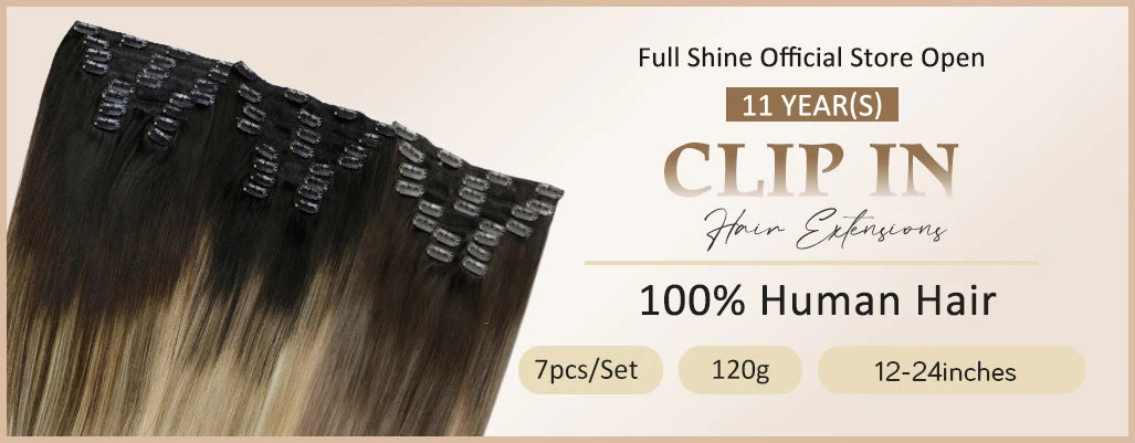 Full Shine Human Hair Extensions Clip in Hair Extensions Human Hair 7PCS 105G Double Weft Hair Extensions Human Hair For Woman