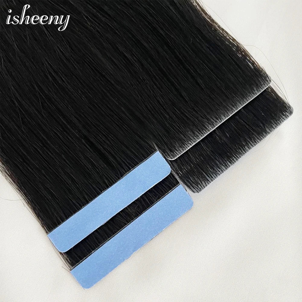 Isheeny Invisible Tape In Hair Extensions 12" 16" 20" 22" Skin Weft Tape Ins 10pcs Natural Straight Machine Made Remy Human Hair
