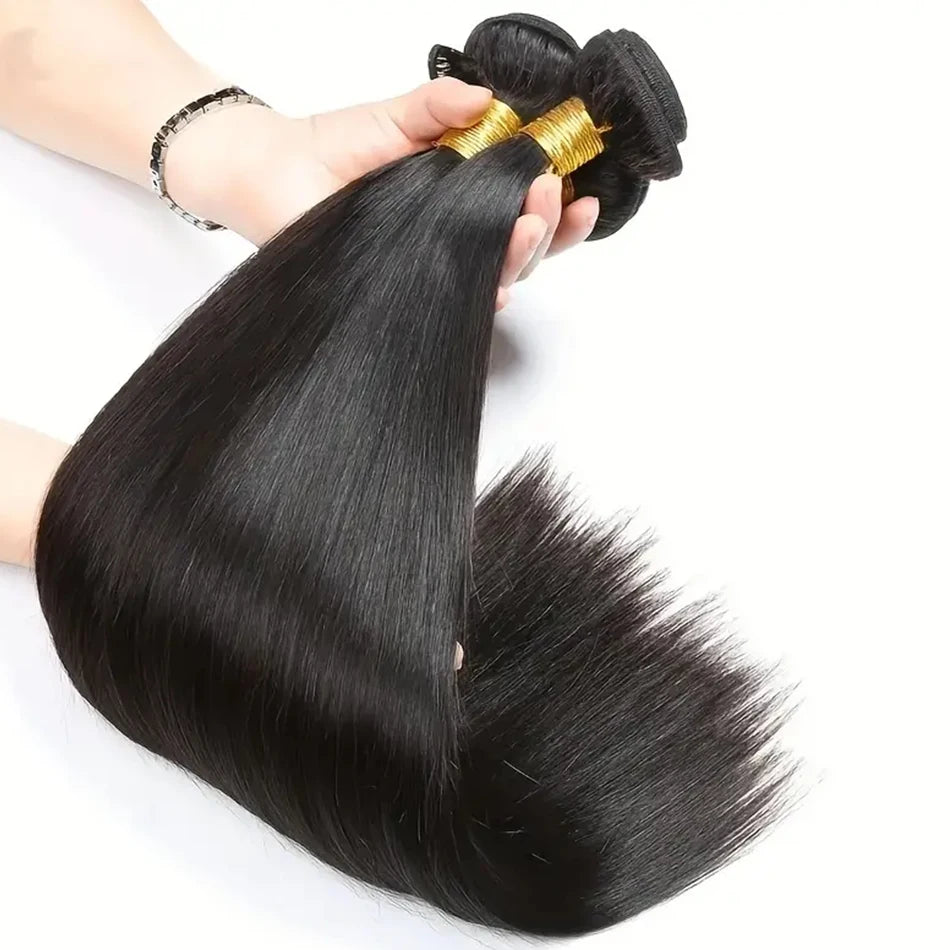 30 Inch Long Bundles Straight Human Hair 1/3/4 Pcs Bone Straight Hair Weave Double Weft 100% Remy Raw Hair Extensions Natural