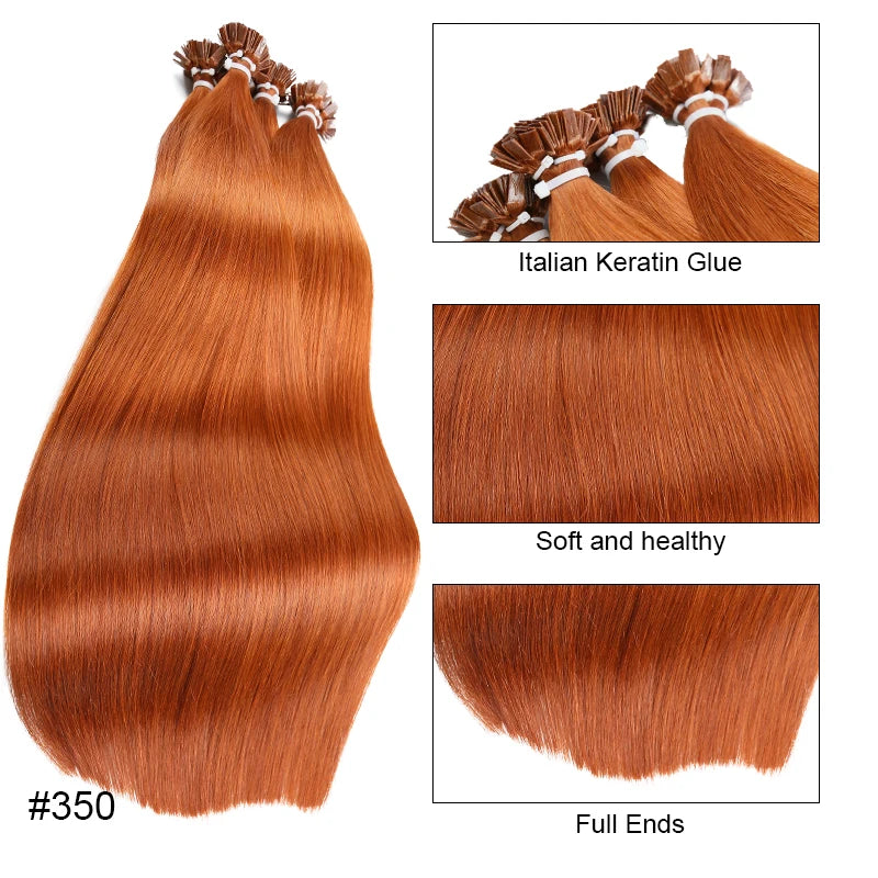 Straight Human Hair Extension By Fusion Flat Tip Keratin Capsules 0.8g/ 1g/Strand 50pcs Natural Hair Extension Ombre Blond Color